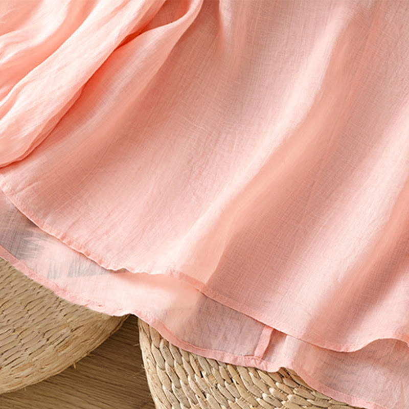 Buddha Stones Embroidery Button Three Quarter Sleeve Notched Neck Women's Cotton Shirt - image 14