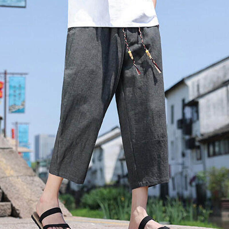 Buddha Stones Casual Woven Bead Waist Rope Men's 7-8 Length Spandex Pants With Pockets - DarkSlateGray - US/UK/AU46,EU56 (5XL) - image 1