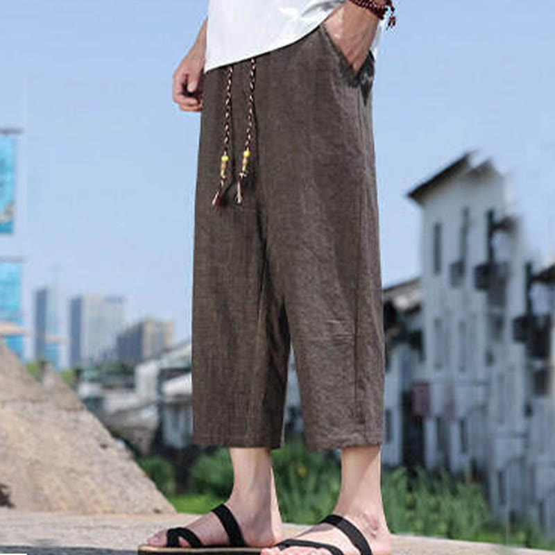 Buddha Stones Casual Woven Bead Waist Rope Men's 7-8 Length Spandex Pants With Pockets - SaddleBrown - US/UK/AU46,EU56 (5XL) - image 19