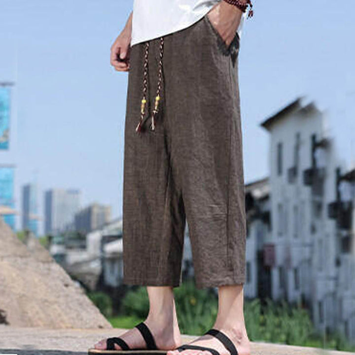 Buddha Stones Casual Woven Bead Waist Rope Men's 7-8 Length Spandex Pants With Pockets - SaddleBrown - US/UK/AU46,EU56 (5XL) - image 19