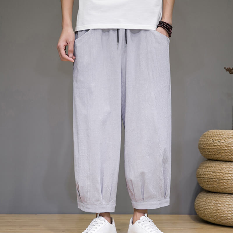 Buddha Stones Casual Plain Men's Cotton 7-8 Length Harem Pants With Pockets - LightGrey - US/UK/AU46,EU56 (5XL) - image 10