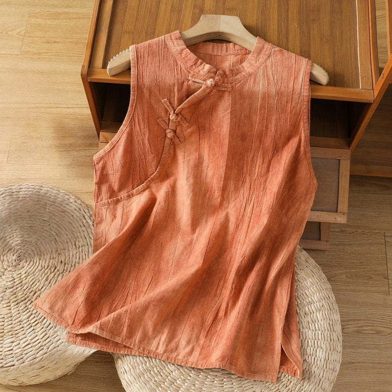 Buddha Stones Retro Frog-Button Design Women's Cotton Sleeveless Vest - Orange - US8-10,UK/AU12-14,EU40-42 (2XL) - image 1