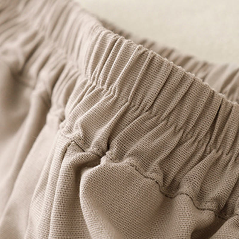 Buddha Stones Plain Color Lace Stitching Cotton Linen Women's Wide Leg Pants With Pockets - image 11