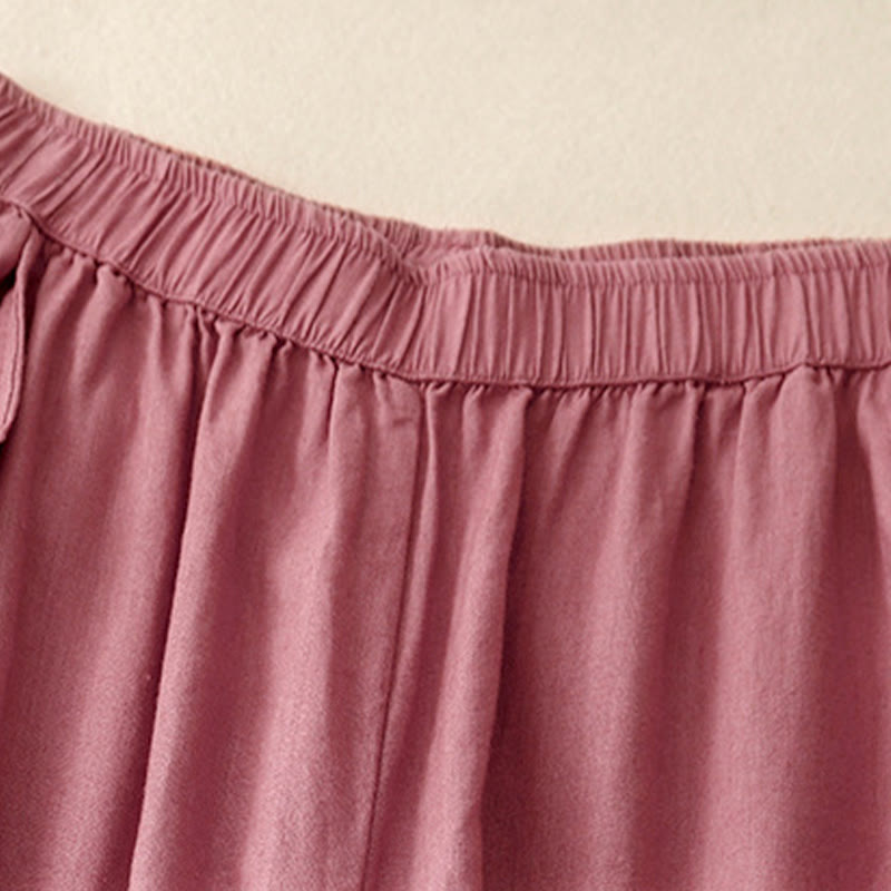 Buddha Stones Plain Color Lace Stitching Cotton Linen Women's Wide Leg Pants With Pockets - image 17