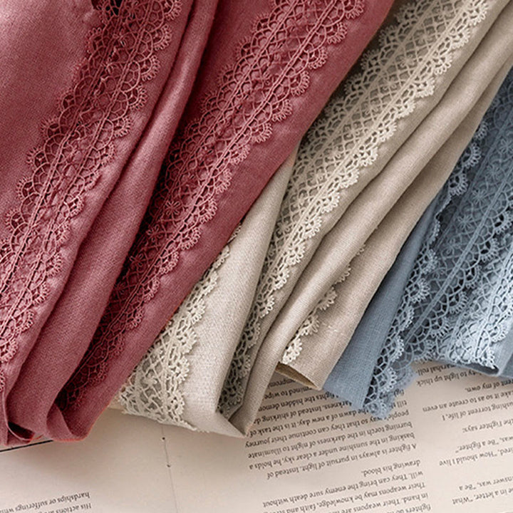 Buddha Stones Plain Color Lace Stitching Cotton Linen Women's Wide Leg Pants With Pockets - image 20