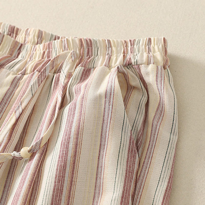 Buddha Stones Color Vertical Stripes Cotton Women's Wide Leg Pants With Pockets - image 3