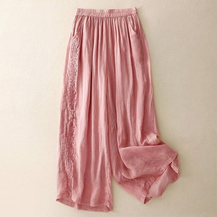 Buddha Stones Side Embroidery Design Cotton Women's 7-8 Length Wide Leg Pants With Pockets - Pink - US12,UK/AU16,EU44 (3XL) - image 16