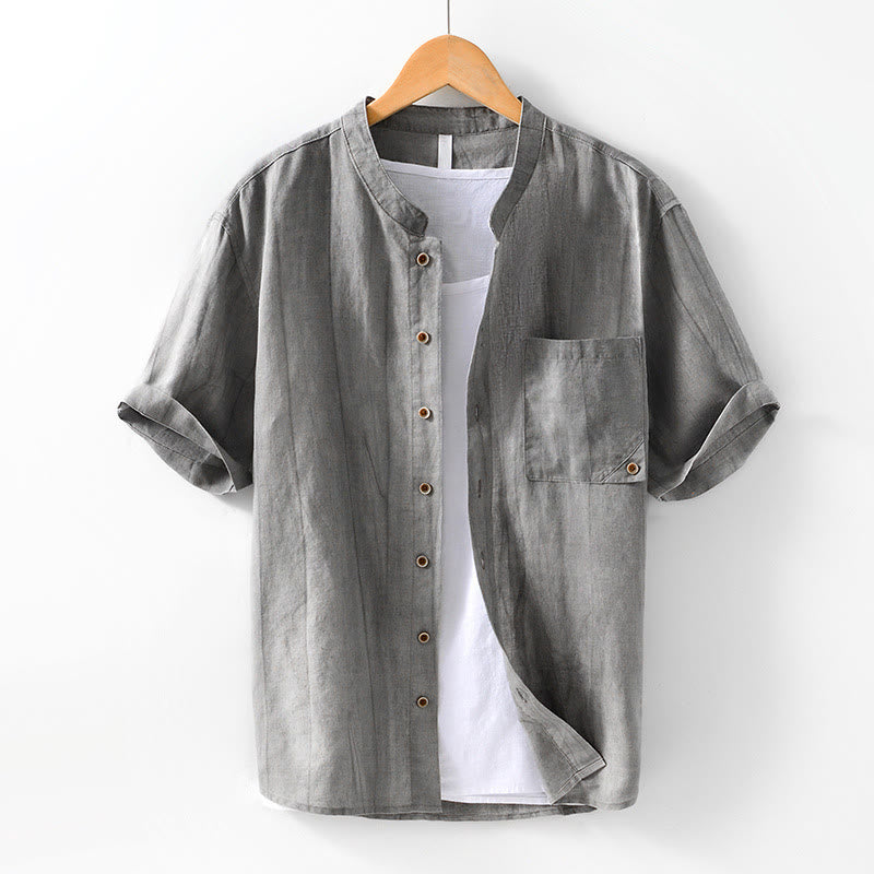 Buddha Stones Simple Buttons Design Men's Short Sleeve Cotton