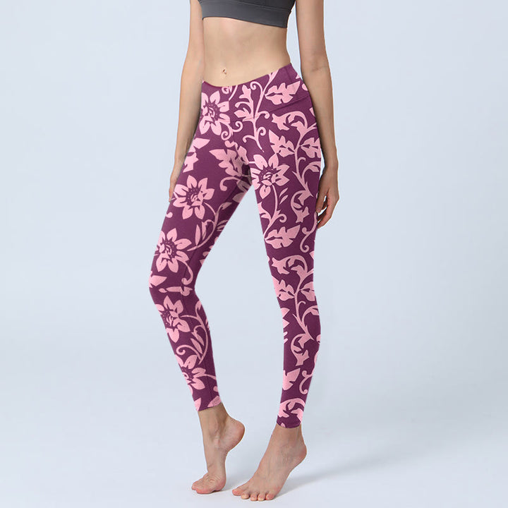 Buddha Stones Pink Sunflowers Print Gym Leggings Women's Yoga Pants - MediumVioletRed - US18,UK/AU22,EU50 (4XL) - image 1