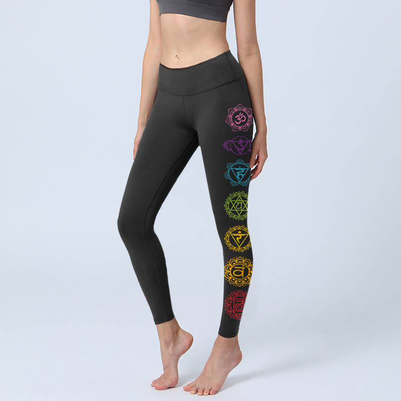 Buddha Stones OM Symbol Sanskrit Characters Print Gym Leggings Women's Yoga Pants - Black - US18,UK/AU22,EU50 (4XL) - image 1