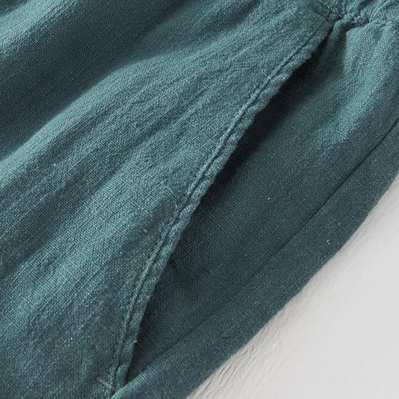 Buddha Stones Summer Solid Color Drawstring Elastic Waist Men's Cotton Linen Shorts With Pockets - image 25