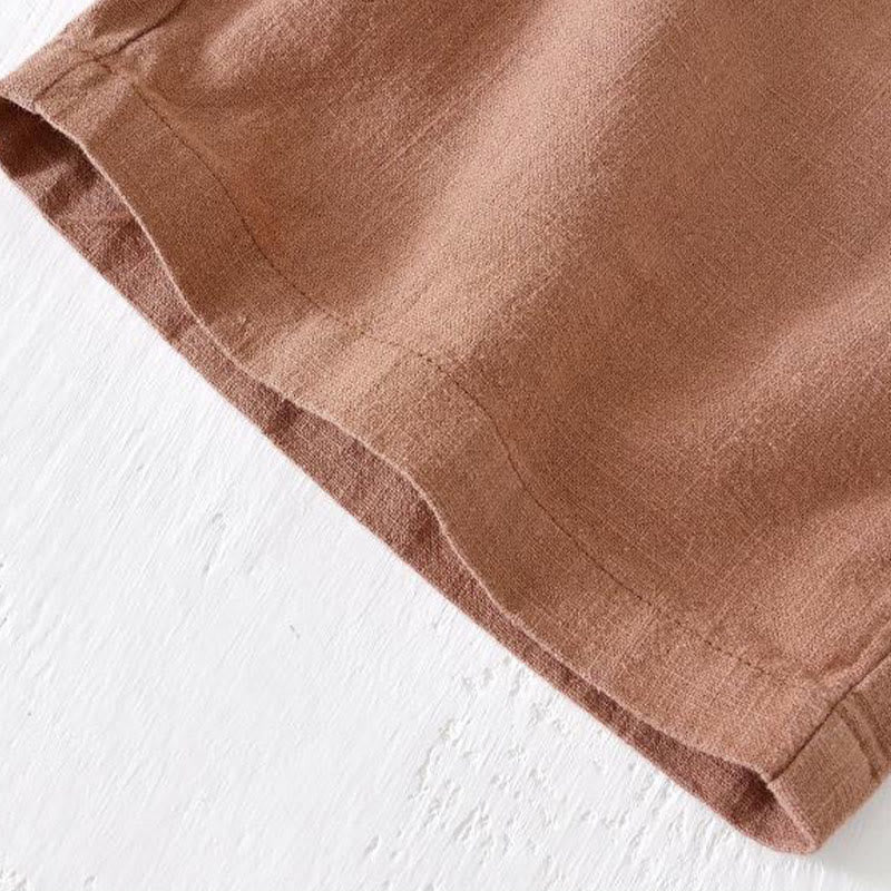 Buddha Stones Summer Solid Color Drawstring Elastic Waist Men's Cotton Linen Shorts With Pockets - image 38