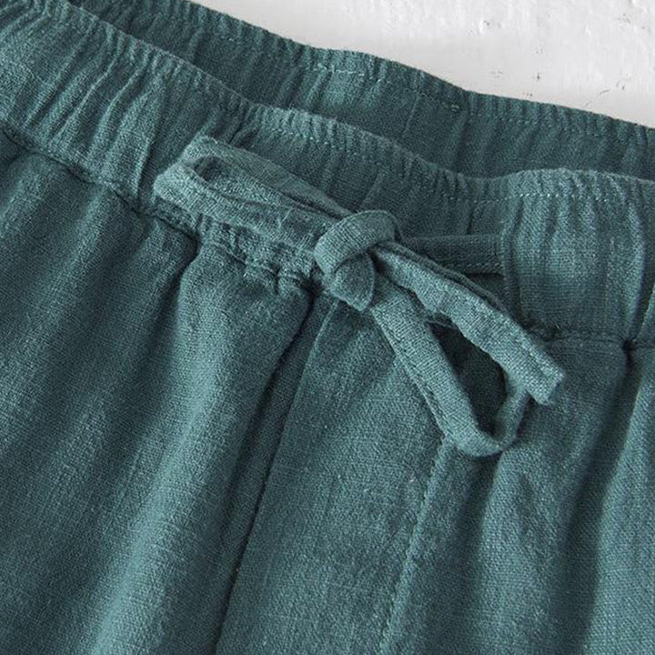 Buddha Stones Summer Solid Color Drawstring Elastic Waist Men's Cotton Linen Shorts With Pockets - image 23