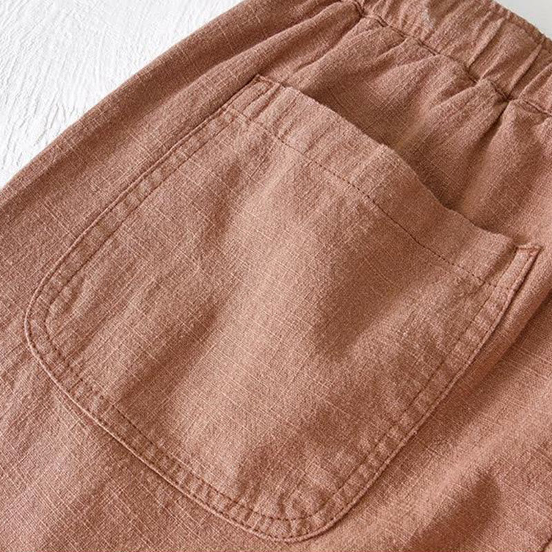 Buddha Stones Summer Solid Color Drawstring Elastic Waist Men's Cotton Linen Shorts With Pockets - image 36