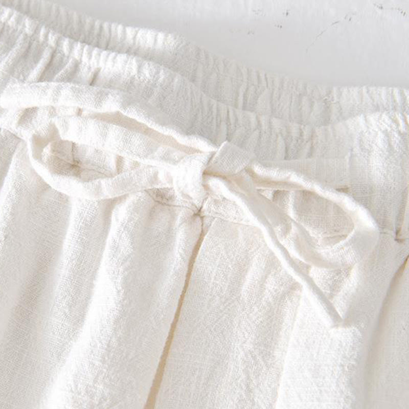 Buddha Stones Summer Solid Color Drawstring Elastic Waist Men's Cotton Linen Shorts With Pockets - image 7