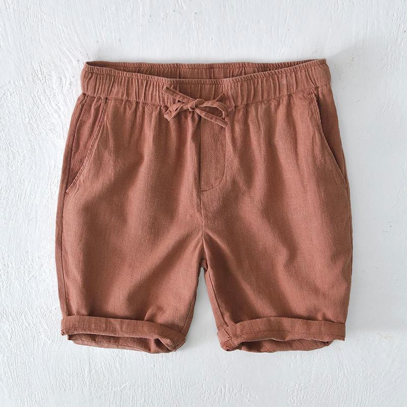 Buddha Stones Summer Solid Color Drawstring Elastic Waist Men's Cotton Linen Shorts With Pockets - SandyBrown - US/UK/AU44,EU54 (4XL) - image 34