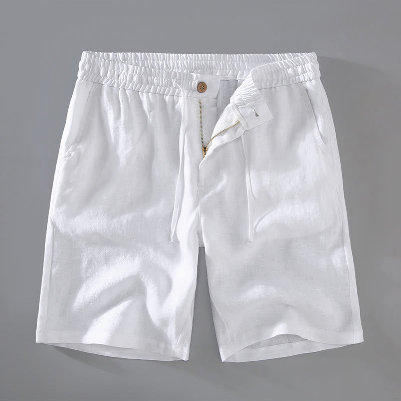 Buddha Stones Summer Solid Color Drawstring Button Design Men's Linen Shorts With Pockets - White - US/UK/AU42,EU52 (3XL) - image 2