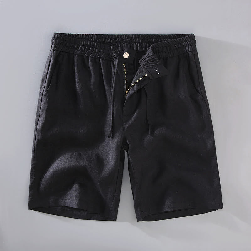 Buddha Stones Summer Solid Color Drawstring Button Design Men's Linen Shorts With Pockets - Black - US/UK/AU42,EU52 (3XL) - image 11