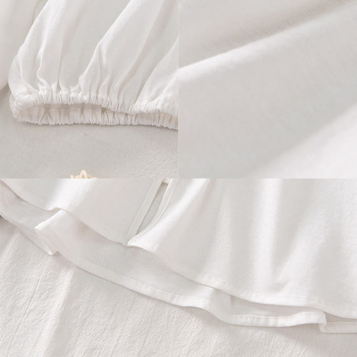 Buddha Stones Summer Pure Color Chinese Frog-Button V-Neck Cotton Linen Women's Long Sleeve Shirt - image 22