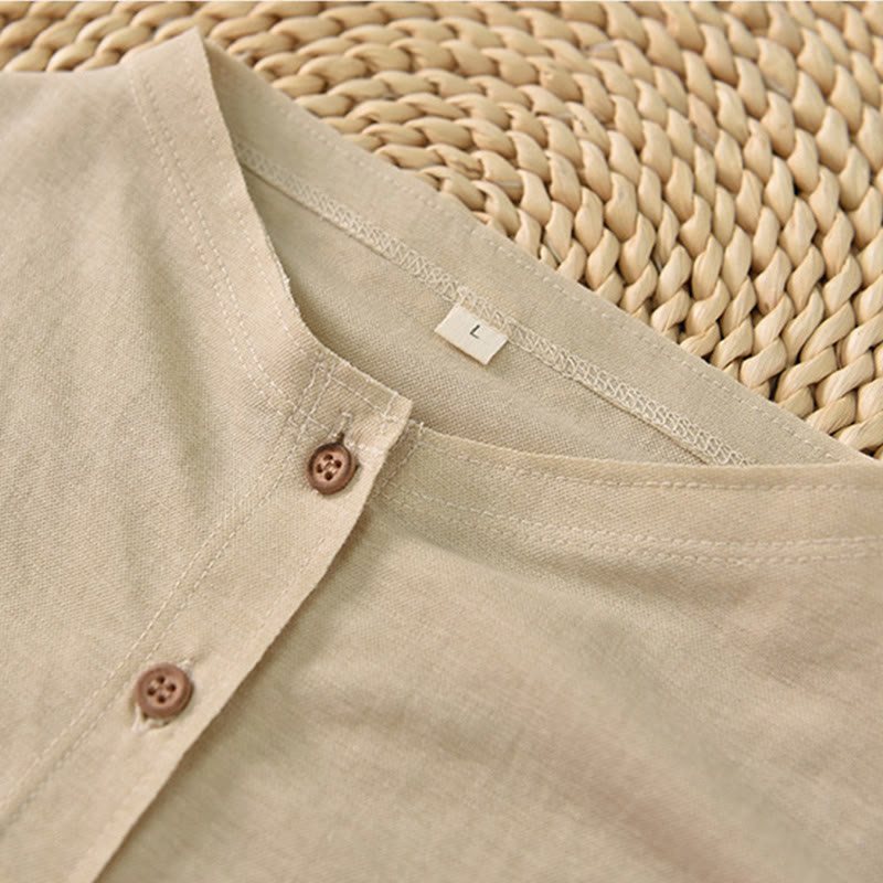 Buddha Stones Vintage Buttons Design Stand Collar Cotton Short Sleeve Women's Shirt - image 18