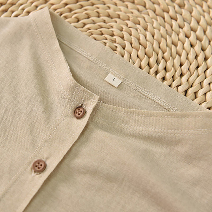 Buddha Stones Vintage Buttons Design Stand Collar Cotton Short Sleeve Women's Shirt - image 18