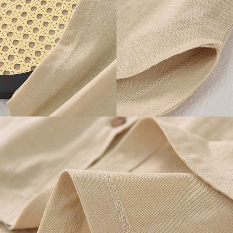 Buddha Stones Vintage Buttons Design Stand Collar Cotton Short Sleeve Women's Shirt - image 20