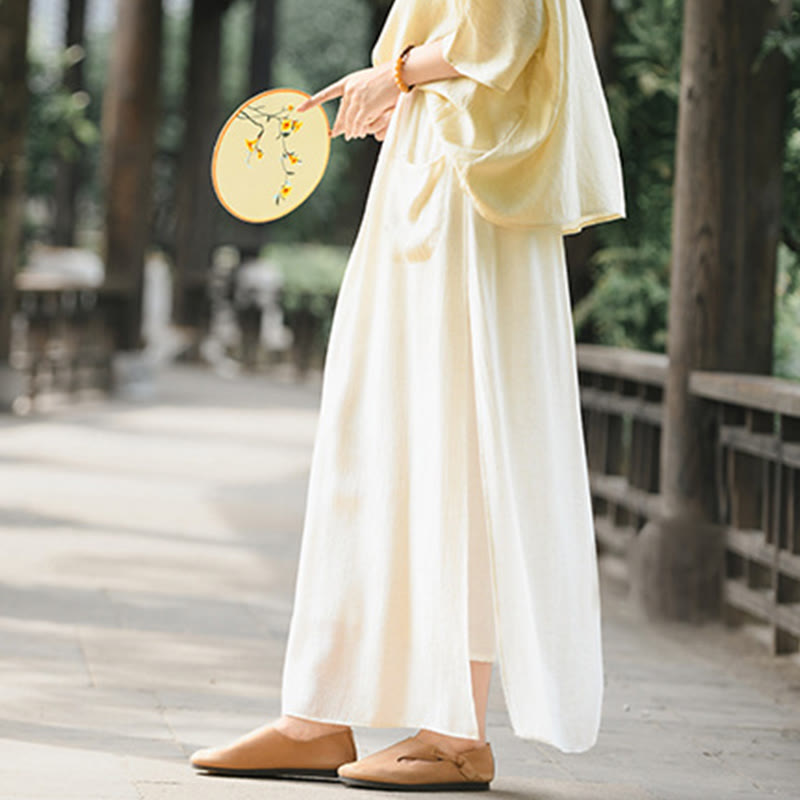 Buddha Stones Solid Color Hem Slit Design Women's Skirt Pants With Pockets - image 3