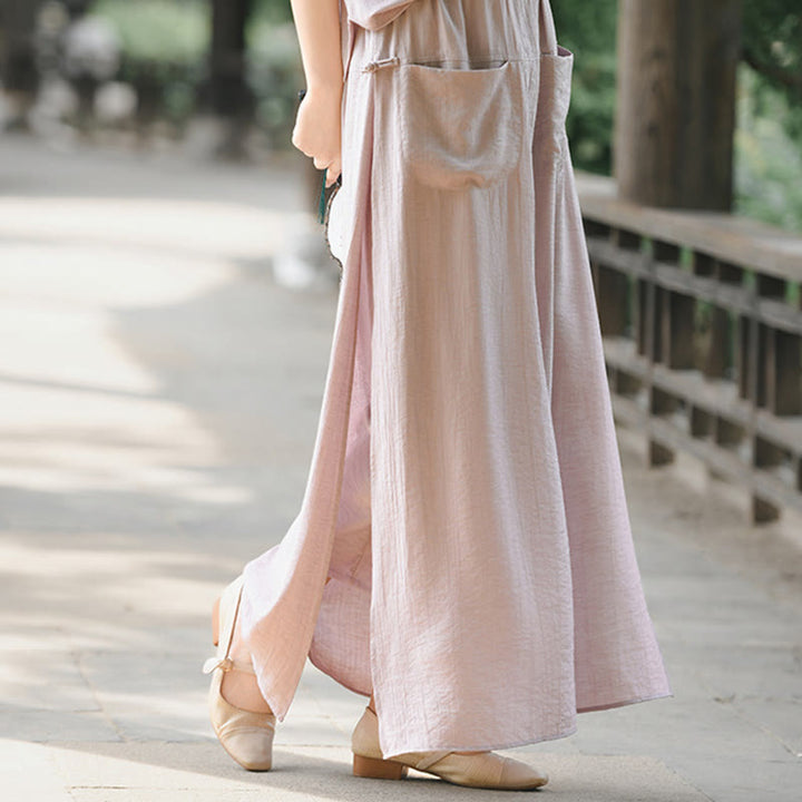 Buddha Stones Solid Color Hem Slit Design Women's Skirt Pants With Pockets - image 15