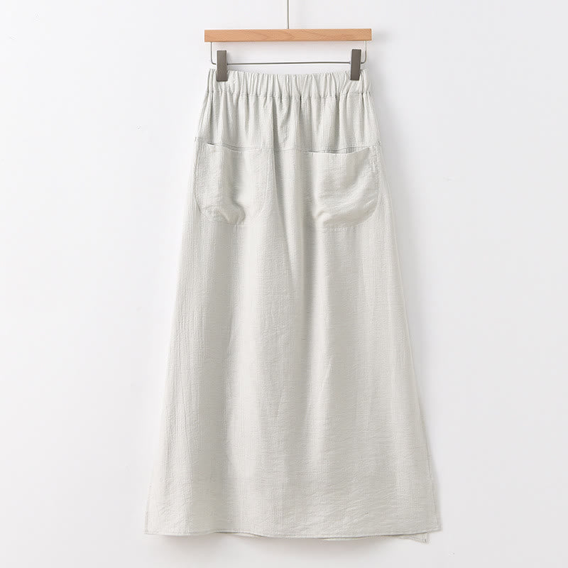 Buddha Stones Solid Color Hem Slit Design Women's Skirt Pants With Pockets - Linen - US8-10,UK/AU12-14,EU40-42 (2XL) - image 21