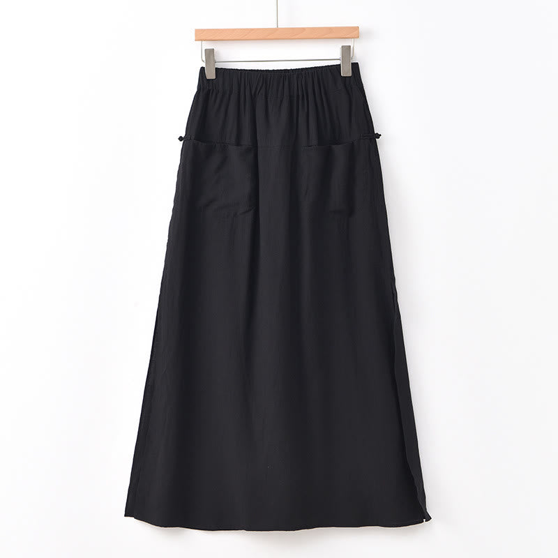 Buddha Stones Solid Color Hem Slit Design Women's Skirt Pants With Pockets - Black - US8-10,UK/AU12-14,EU40-42 (2XL) - image 22