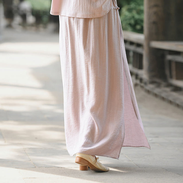 Buddha Stones Solid Color Hem Slit Design Women's Skirt Pants With Pockets - image 16