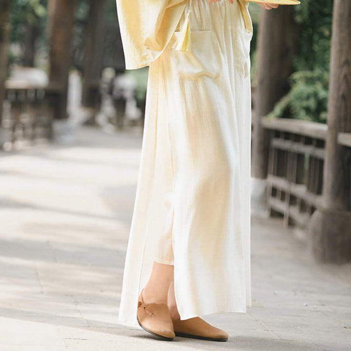 Buddha Stones Solid Color Hem Slit Design Women's Skirt Pants With Pockets - image 4