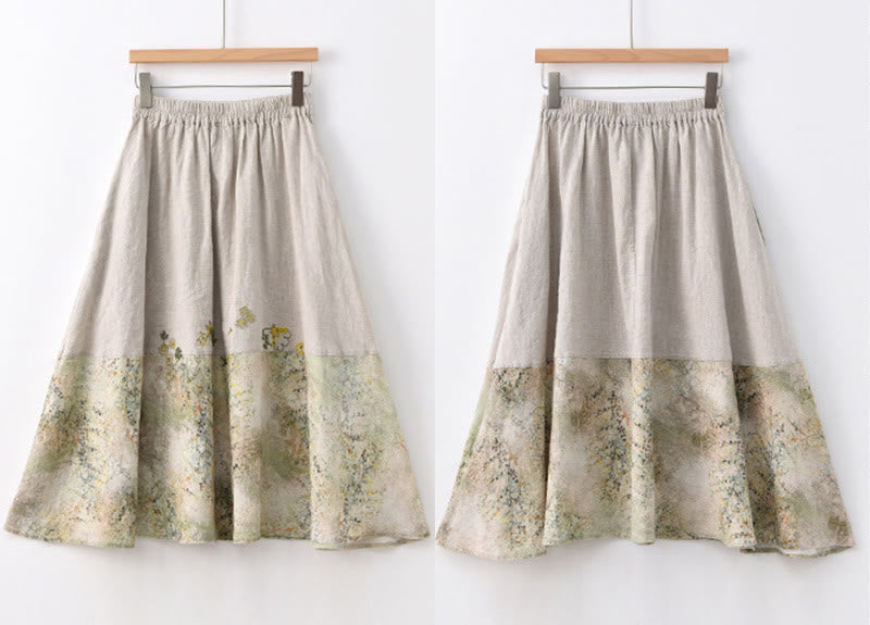 Buddha Stones Vintage Printing Women's Linen 7-8 Length Skirt With Pockets - image 15