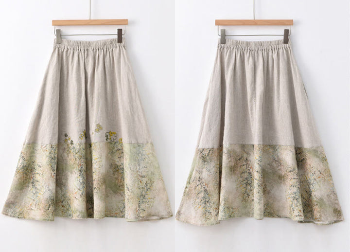 Buddha Stones Vintage Printing Women's Linen 7-8 Length Skirt With Pockets - image 15