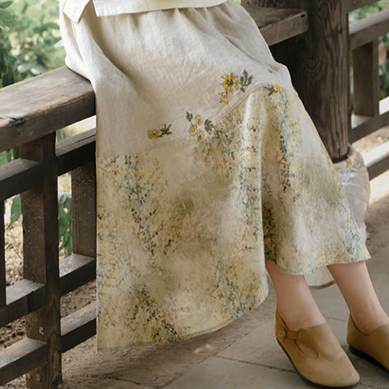 Buddha Stones Vintage Printing Women's Linen 7-8 Length Skirt With Pockets - image 11