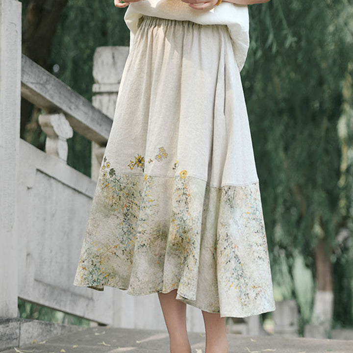 Buddha Stones Vintage Printing Women's Linen 7-8 Length Skirt With Pockets - image 3