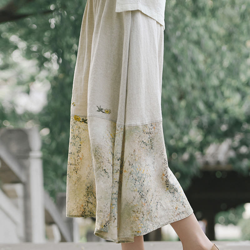 Buddha Stones Vintage Printing Women's Linen 7-8 Length Skirt With Pockets - image 4