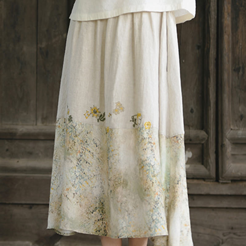 Buddha Stones Vintage Printing Women's Linen 7-8 Length Skirt With Pockets - image 8