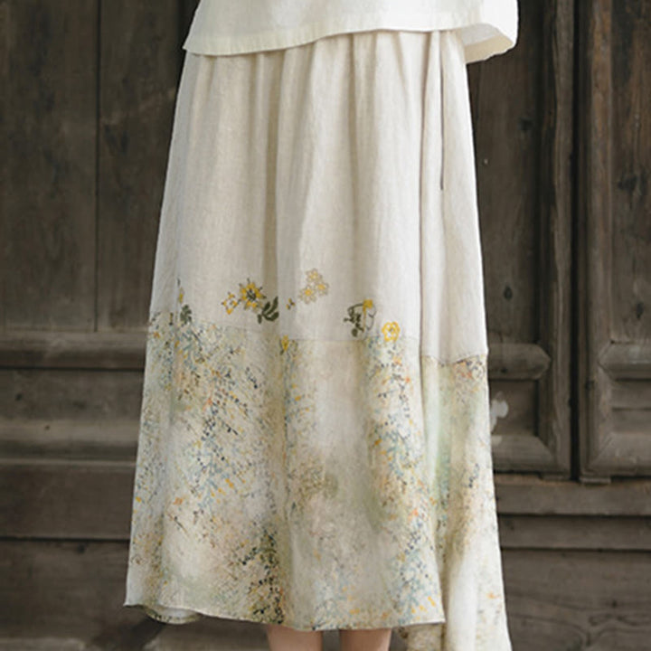 Buddha Stones Vintage Printing Women's Linen 7-8 Length Skirt With Pockets - image 8