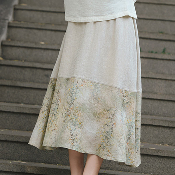 Buddha Stones Vintage Printing Women's Linen 7-8 Length Skirt With Pockets - image 6