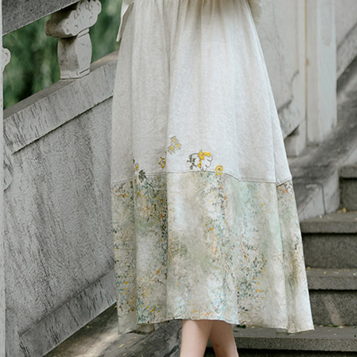 Buddha Stones Vintage Printing Women's Linen 7-8 Length Skirt With Pockets - Linen - US4-8/10,UK/AU8-12/14,EU36-40/42 (F) - image 1