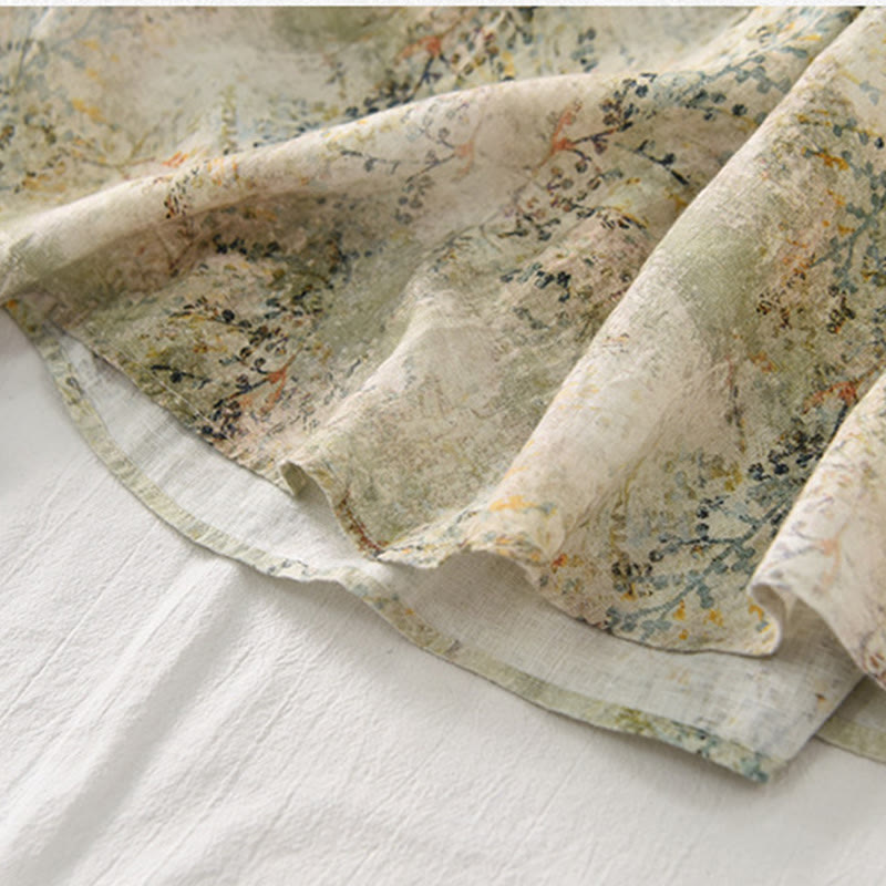 Buddha Stones Vintage Printing Women's Linen 7-8 Length Skirt With Pockets - image 13