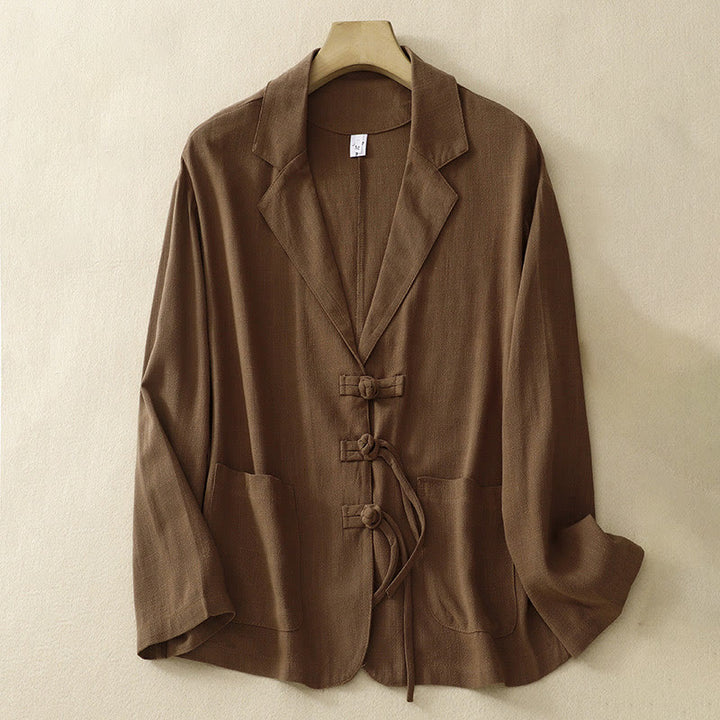 Buddha Stones Women's Cotton Linen Frog-Button Long Sleeve Jacket With Pockets - Sienna - US12,UK/AU16,EU44 (2XL) - image 25