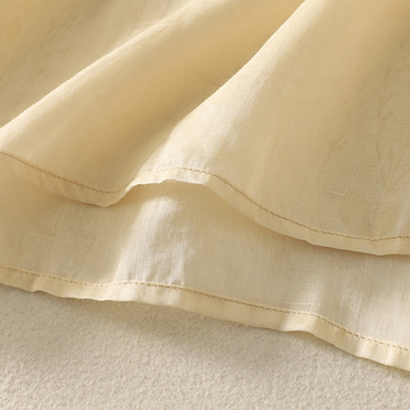 Buddha Stones Embroidery Frog-Button Mandarin Collar Cotton Women's Half Sleeves Shirt - image 5