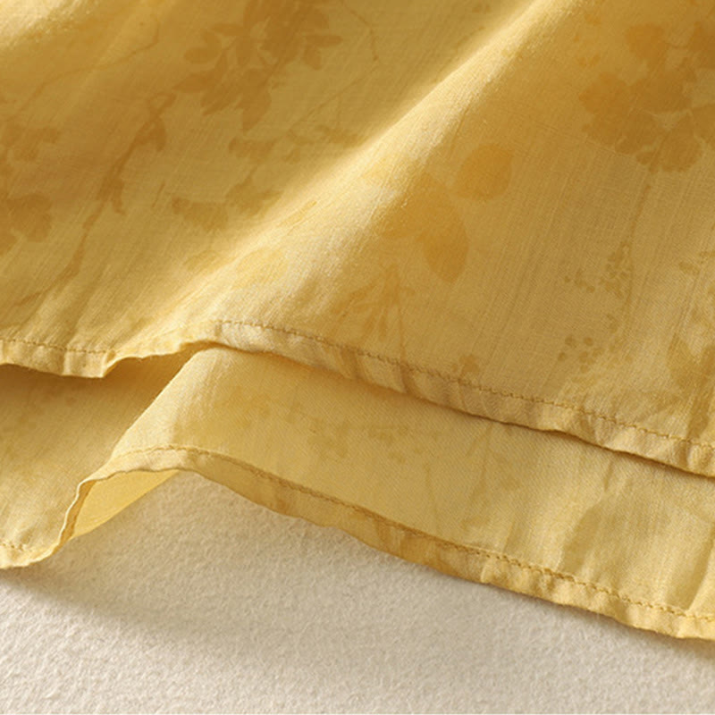 Buddha Stones Embroidery Frog-Button Mandarin Collar Cotton Women's Half Sleeves Shirt - image 12