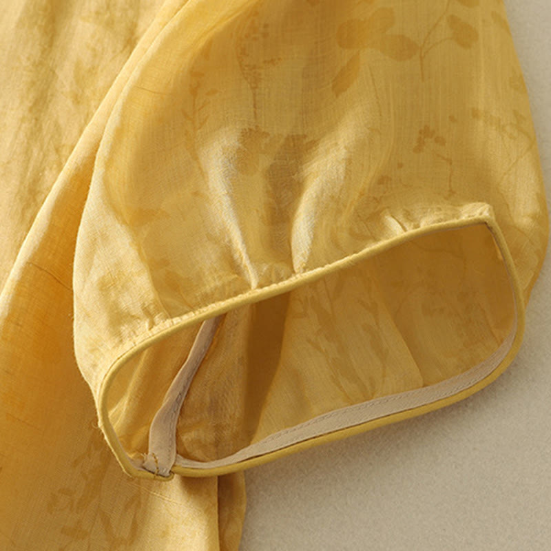 Buddha Stones Embroidery Frog-Button Mandarin Collar Cotton Women's Half Sleeves Shirt - image 10