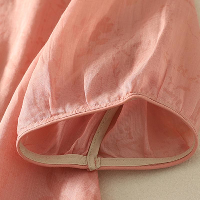 Buddha Stones Embroidery Frog-Button Mandarin Collar Cotton Women's Half Sleeves Shirt - image 16