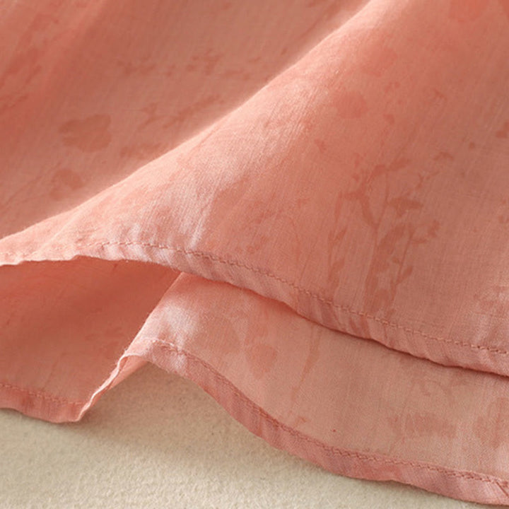 Buddha Stones Embroidery Frog-Button Mandarin Collar Cotton Women's Half Sleeves Shirt - image 17