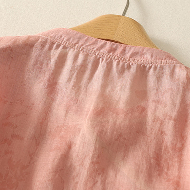 Buddha Stones Embroidery Frog-Button Mandarin Collar Cotton Women's Half Sleeves Shirt - image 21