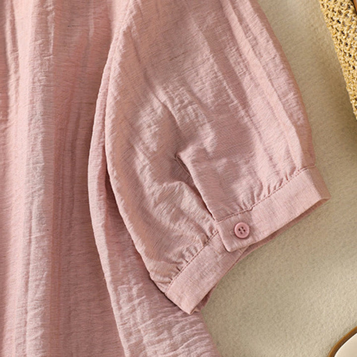 Buddha Stones Embroidery Flowers Leaves Cotton Women's V-neck Shirt - image 8